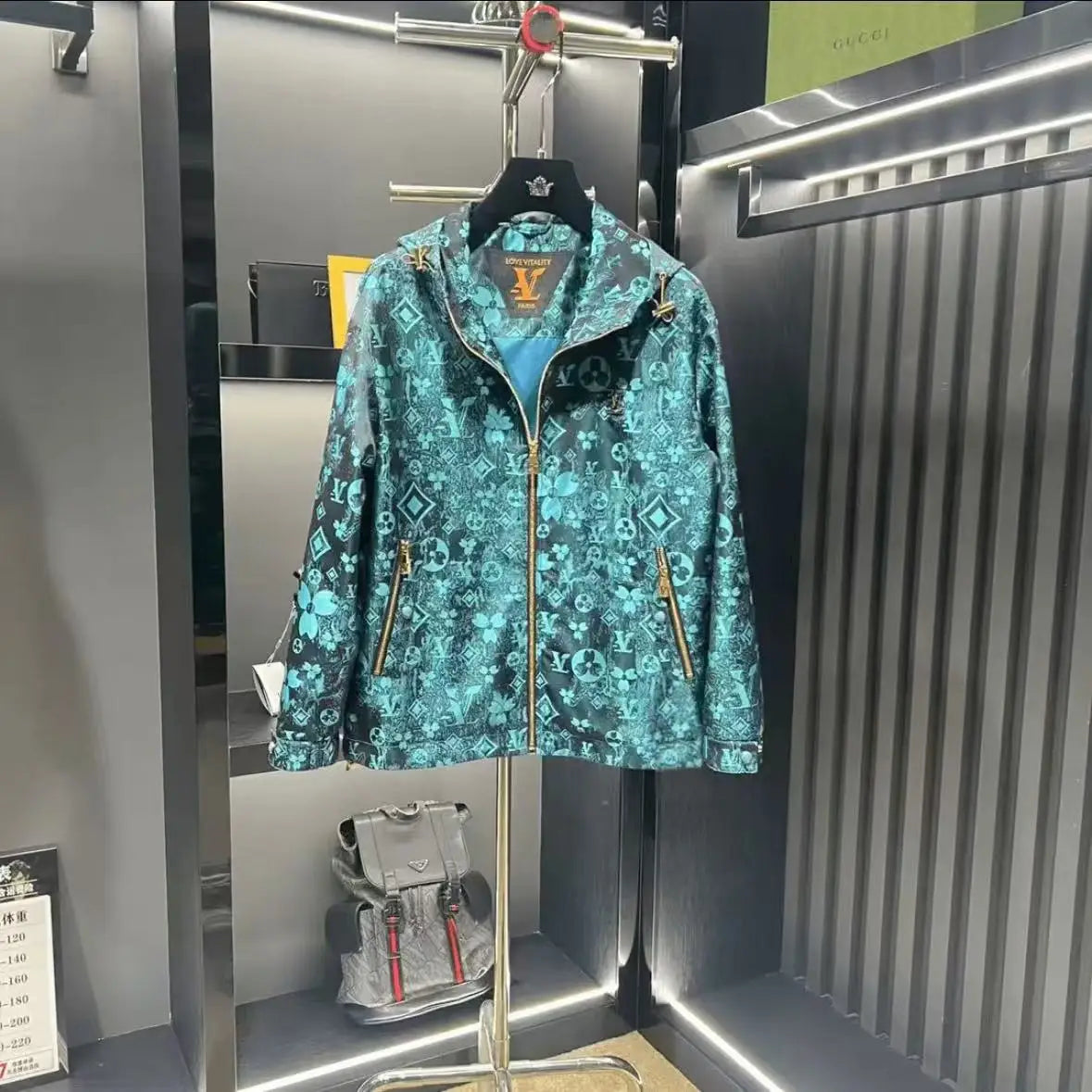 Men’s Luxury Patterned Zip-Up Jacket – Premium Lightweight Streetwear Windbreaker (Teal & Black)