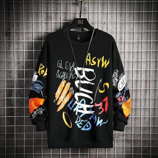Men’s Graffiti Streetwear Sweatshirt – Oversized Casual Printed Pullover