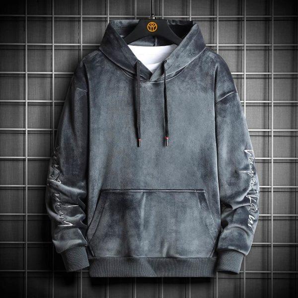 Men’s Velvet Fleece Hoodie – Soft Luxury Warm Winter Pullover with Kangaroo Pocket