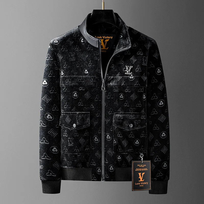 Men’s Premium Velvet Pattern Jacket – Full Zip Luxury-Style Soft Bomber Coat