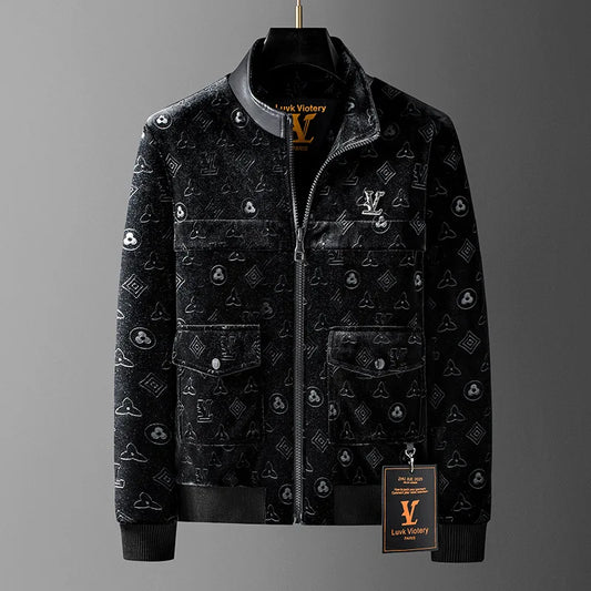 Men’s Premium Velvet Pattern Jacket – Full Zip Luxury-Style Soft Bomber Coat