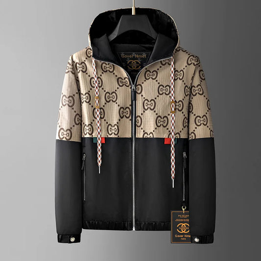 Men’s Luxury Patchwork Windbreaker – Lightweight Hooded Streetwear Jacket