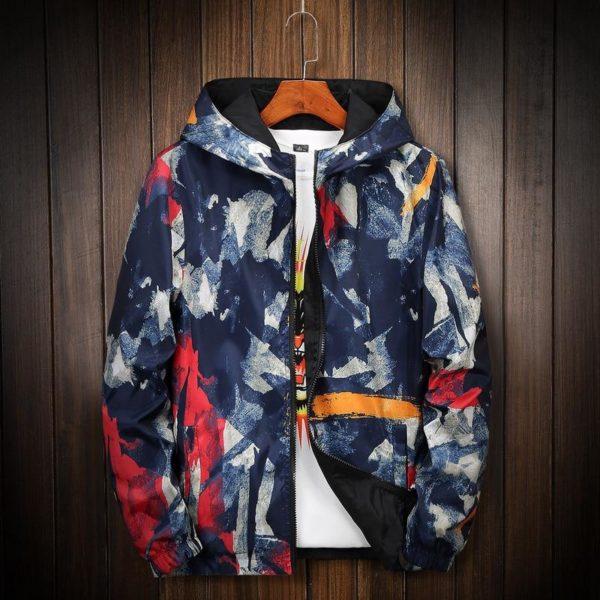 Men’s Abstract Art Windbreaker Jacket – Lightweight Streetwear Hooded Coat