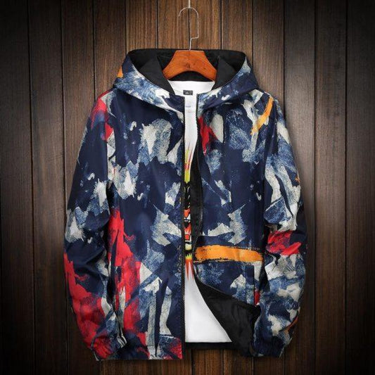 Men’s Abstract Art Windbreaker Jacket – Lightweight Streetwear Hooded Coat
