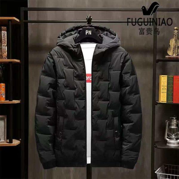 Men’s Black Hooded Puffer Jacket – Warm Winter Quilted Coat with Lightweight Insulation & Windproof Design