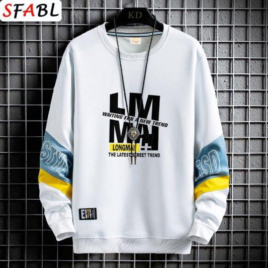 Men’s Colorblock Graphic Sweatshirt – Streetwear Long Sleeve Pullover (LM Trend Design)