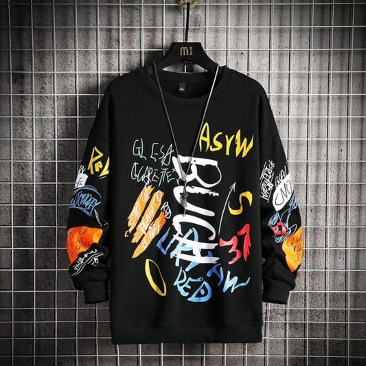 Men’s Graffiti Streetwear Sweatshirt – Oversized Casual Printed Pullover